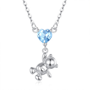 Collier pendentif ours en pierre naturelle taillée en forme de cœur de 5 mm, en argent S925, cadeau de mariage pour femmes - Product Image 1