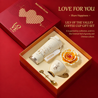 Luxuriöses Maiglöckchen-Geschenkset für Frauen, Isolierter Reisebecher und Kaffeetasse mit Duftkerze Business-Geschenkset