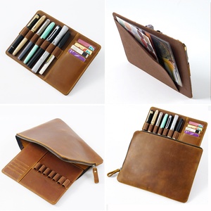 Custom Cowhide Genuine Leather Pencil Pen <b>Pouch</b> Bags Card Holder Large Capacity Storage for Credit Cards Pens Great Gift Idea - Product Image 2