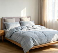 Tissu Popeline 100% Coton Teint Fil à Fil Lavé 32s 7080 Largeur 250cm 120gsm Motif Carreaux et Rayures pour Literie, Vêtements et Rideaux