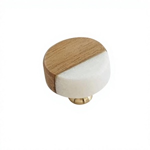 Round Wooden Cabinet <b>Knob</b> with White Resin Half Design Scandinavian Style Furniture Handle for Kitchen Door - Product Image 1