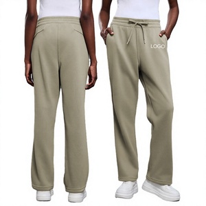 Pantalon de survêtement ample en molleton pour femme, coupe droite, taille mi-haute, avec cordon de serrage, couleur unie, longueur intégrale, avec poches - Product Image 4