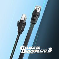 Kabel Ethernet UGREEN Cat 8 Kecepatan Tinggi 40Gbps 2000Mhz Cat8 RJ45 Kabel Jaringan Datar Terlindung untuk LAN Dalam Ruangan