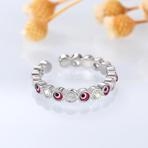 Anillo de Moda T0820 con Ojo Turco Azul y Piedras de Esmalte, Engaste Pavé, Joyería Unisex de Regalo, Forma Redonda, Tono Plateado - Product Image 6