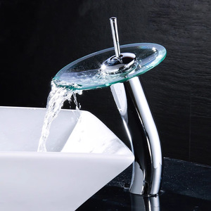 Grifo de lavabo de cascada de vidrio con una sola manija, montado en cubierta, con válvula de latón, de un solo orificio, estilo llave de cobre - Product Image 2