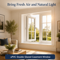 Fenêtre à battant horizontale en PVC/UPVC, double vitrage, verre trempé, insonorisée, avec moustiquaire en fibre de verre, en plastique