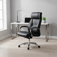 Chaise de bureau de direction en cuir noir à dossier haut - Appui-tête, pivotante et réglable en hauteur, confortable pour une longue séance assise