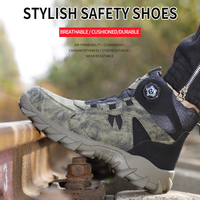 Chaussures de sécurité pour hommes, bottes de travail à embout en acier, baskets tactiques anti-écrasement, camouflage, avec boucle rotative