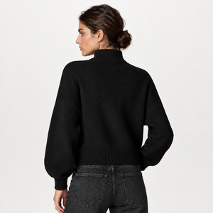 <span class=keywords><strong>Veste</strong></span> pull décontractée pour <span class=keywords><strong>femme</strong></span> en mélange cachemire et laine, coupe ample, col montant, manches lanternes, côtelé épais, poches latérales, fermeture éclair intégrale - Product Image 2