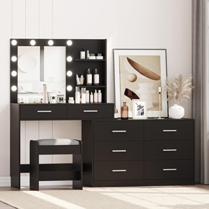 Fabrication sur mesure en bois moderne noir Design femme Table de toilette de luxe taille moyenne <span class=keywords><strong>commode</strong></span> à <span class=keywords><strong>8</strong></span> <span class=keywords><strong>tiroirs</strong></span> avec tiroir - Product Image 1