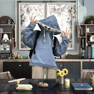 Sweat à capuche unisexe extra large en molleton 100 % coton écologique pour l'automne, coupe ample tricotée unie, personnalisable avec logo imprimé, pour hommes et femmes - Product Image 3