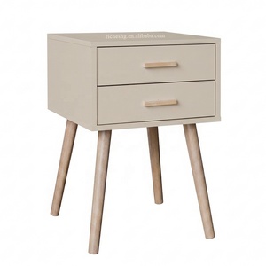 Mesa de <span class=keywords><strong>Noche</strong></span> Nórdica Simple de Roble Blanco, Mesita de <span class=keywords><strong>Noche</strong></span> Moderna para Dormitorio con 2 Cajones - Product Image 6