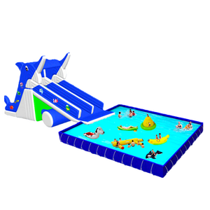 Château gonflable aquatique mobile sur le thème des dauphins pour l'extérieur, équipement de parc aquatique pour enfants, combinaison toboggan et <span class=keywords><strong>piscine</strong></span> - Product Image 1
