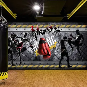 Martial Arts School Decoration Wallpaper Thai Boxing Fighting Sanda Background Wall Industrial Style Gym Club Mural