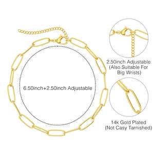 महिलाओं के लिए सोना मढ़वाया स्टेनलेस स्टील फैशन आभूषण सेट बहु-स्तरीय चेन कंगन क्यूबन फिगारो शैलियाँ सरल पायल मनका - Product Image 4