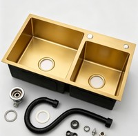 Évier de cuisine double en acier inoxydable bronze antique avec cuves profondes et compactes, kit de vidage double, finition noire OEM ODM B2B