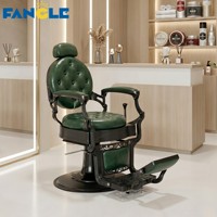 Fauteuil de salon de coiffure classique vintage en cuir vert foncé avec base noire, style rétro de luxe, pour spa, salon de beauté, mobilier de coiffure