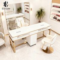 Table de manucure moderne en verre Sincoo, directement de l'usine, pour salon, écologique, durable, avec collecteur de poussière, simple ou double poste, garantie 3 ans
