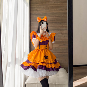 Halloween Lolita Dress Orange Purple Maid Costume Anime Cosplay Outfit Spring 2023 Polyester Fiber - Product Image 1