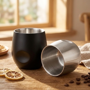 Juego de Tazas de Espresso de Acero Inoxidable 304 Plateado/Negro de Doble Pared y Aisladas, de 150ml/200ml, para Amantes del Café - Product Image 1