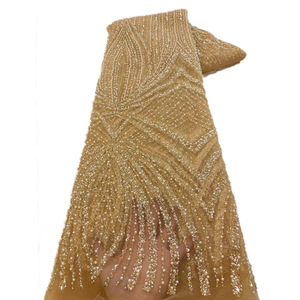 ผ้าลูกไม้ปักเลื่อมสีน้ำตาลเข้ม ผ้าลูกไม้ฝรั่งเศสประดับพู่และลูกปัด ผ้าทูลล์คริสตัลแบบแอฟริกัน <span class=keywords><strong>Aso</strong></span> Ebi สำหรับชุดงานแต่งงานและงานปาร์ตี้ - Product Image 3