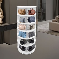Range-chaussures rotatif 7 niveaux en PVC et panneaux bois-plastique, support de présentation de sacs sur pied, organisateur de rangement rotatif à 360 degrés