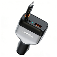 Kabel Charger Mobil USB Retractable 85cm 84W PD30W QC3.0 Tipe-C 2 Port OVP untuk Earphone dengan Bahan Tahan Api