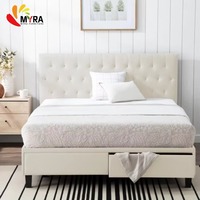 Lit superposé moderne en tissu et bois rembourré capitonné avec tiroirs pour chambre à coucher - Vente en gros