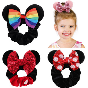 Fantaisie jour souris Mickey oreilles chouchous velours étincelle Sequin Minnie arcs cheveux chouchous fête cheveux cravates élastiques élastiques - Product Image 6