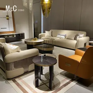 Juego de sofá de cuero Seccional de estilo artístico de lujo moderno italiano Villa sala de estar muebles modernos sofá de cuero estilo europeo