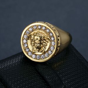 Bague en acier titane doré avec pavé de cristaux, thème mythologie grecque Hip Hop, bijoux unisexe - Product Image 1