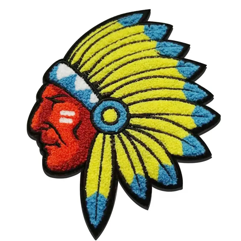 Indian Chief Hoofd Chenille Patch Grote Indian Patch Cartoon Patches Badges Voor Kleding