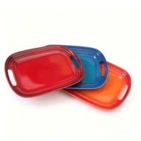 Plateau de service rectangulaire émaillé avec poignées, plat en grès coloré pour la cuisine et la salle à manger