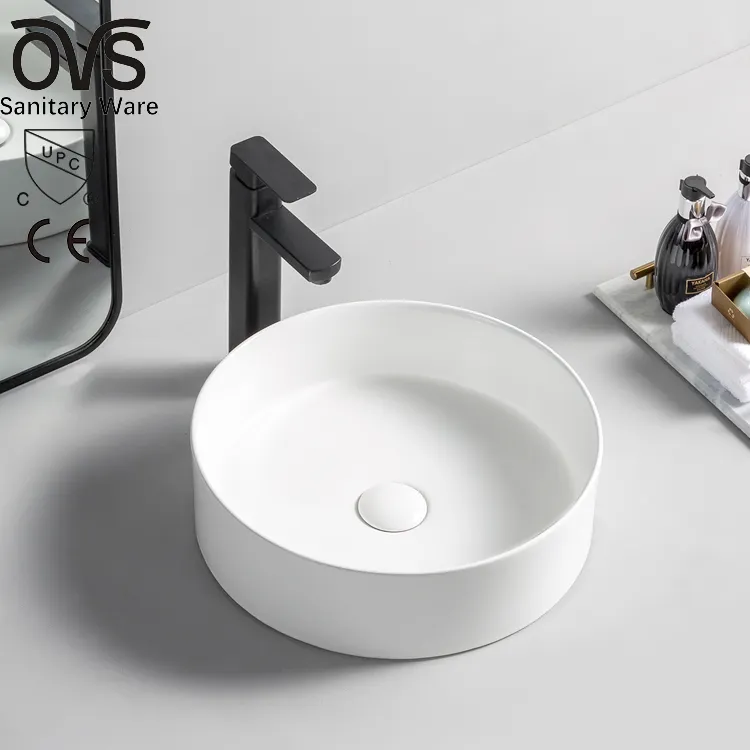 Lavabo de porcelana para encimera de baño, lavabo moderno de cerámica, blanco mate, para encimera artística, Lavable a mano