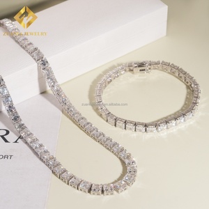 New Design Elegant Female Style Iced Out Hip Hop Jewelry S925 Silver Asscher Moissanite Diamond Cluster Tennis <b>Chain</b> Bracelet - Product Image 5