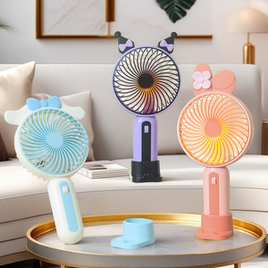 Ventilateur portable de dessin animé avec lumière LED, batterie rechargeable, moteur DC 5W, pour bureau - Product Image 1