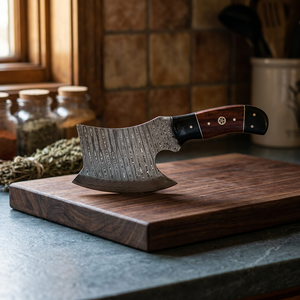 Hacha Táctica de Acero de Damasco Forjada a Mano para Camping, Cuchillo Ulu de Bolsillo, Herramienta de Corte de Supervivencia y Caza con Espiga Completa - Product Image 3