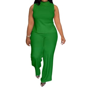 Ensemble pantalon décontracté ample à col en nœud sans manches en couleur unie pour femmes grande taille, nouvelle collection été <span class=keywords><strong>2024</strong></span>, style européen et américain - Product Image 5