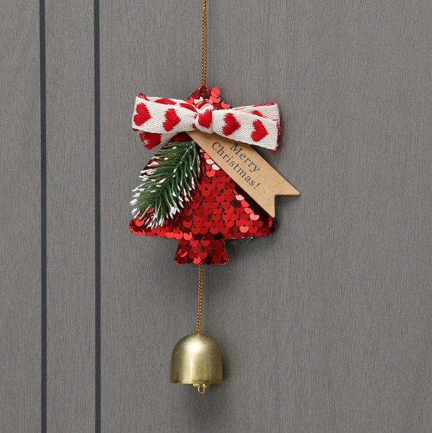 Pendentif cloche arbre de Noël rouge perlé
