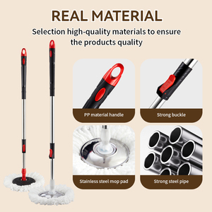 Juego de Trapeador de Microfibra Reutilizable de 360 Grados con Cubo Giratorio de Acero Inoxidable para Limpieza en Seco y Húmedo de Pisos Planos y Baños - Product Image 6