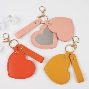 Custom Logo <b>Small</b> Heart-Shaped PU Leather Makeup <b>Mirror</b> with Rotating & Folding Features Portable Keychain Accessory - Product Image 2