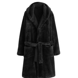 <strong>Men</strong> Hooded Bathrobe Custom <strong>Black</strong> Fleece Bath Robe Lightweight Shower Spa Bathrobe <strong>Dressing</strong> <strong>Gown</strong> - Product Image 1