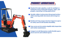 Mini-excavatrice compacte 1 tonne avec moteur CE EPA, livraison gratuite, mini-excavatrice sur chenilles 1 tonne 1,5 tonne