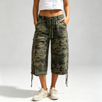 Shorts cargo en jean pour femme, imprimé camouflage corail, taille basse, coupe large et ample, pour l'été et la piscine