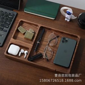 Wooden Desktop Organizer Tray With Compartments For Phone Glasses <b>Headphones</b> Storage Office Use - Product Image 3