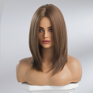 Peluca sintética HAIRCUBE, pelucas marrones de longitud media, piezas de <span class=keywords><strong>cabello</strong></span> de fibra resistentes al calor para mujeres, peluca recta - Product Image 4