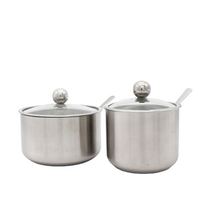 Bát Đựng Đường Lớn Nhỏ Hộp Đựng Gia Vị Bằng Thép Không Gỉ Bình Đựng Đường Zuccheriera Lọ Gia Vị Có Nắp Và Thìa Thủy Tinh - Product Image 2