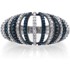 Anillo de cóctel de plata de ley con diamantes de 1,26 quilates, corte redondo, color blanco y azul G-H, joyería de fiesta para mujer - Product Image 3