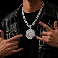 Collier Hip Hop Bling pour Homme en Alliage Entièrement Pavé de Cristaux, Pendentif Alphabet KINGS, Chaîne Cubaine, Accessoire de Cou pour Rappeur