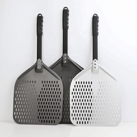 Pelle à pizza en aluminium anodisée 66cm avec poignée mentale courte détachable Pelle en aluminium perforée carrée de 12 pouces